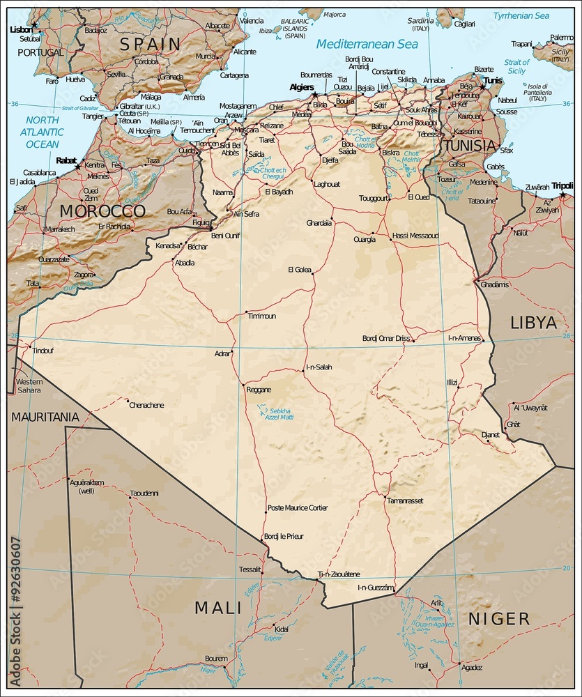 Algeria physiography map