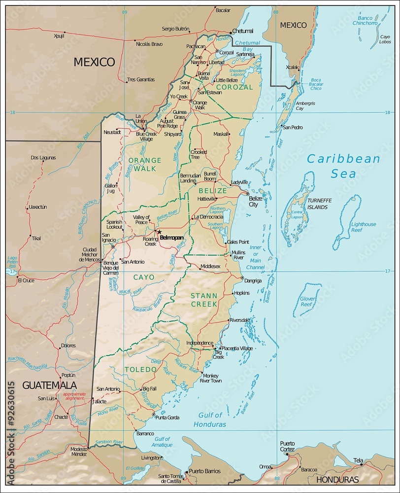 Obraz premium Belize physiography map