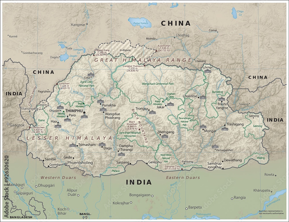 Bhutan physiography map