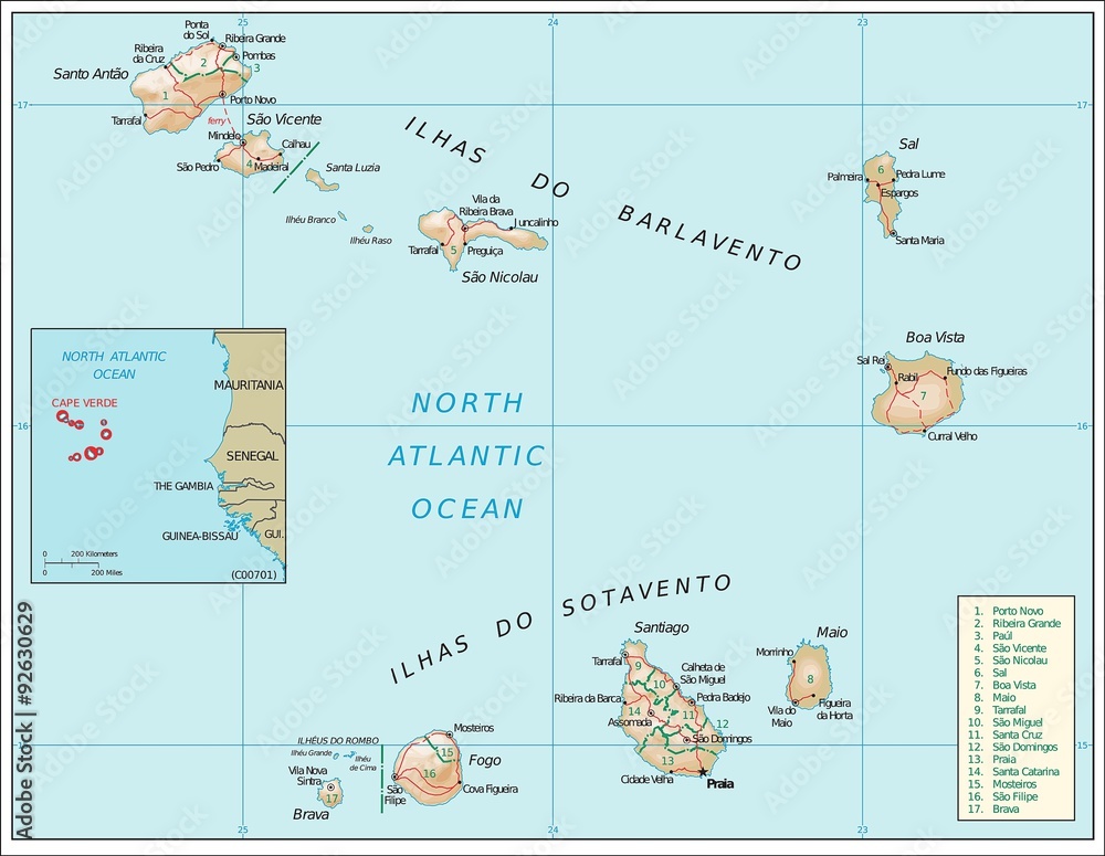 Naklejka premium Cape Verde physiography map