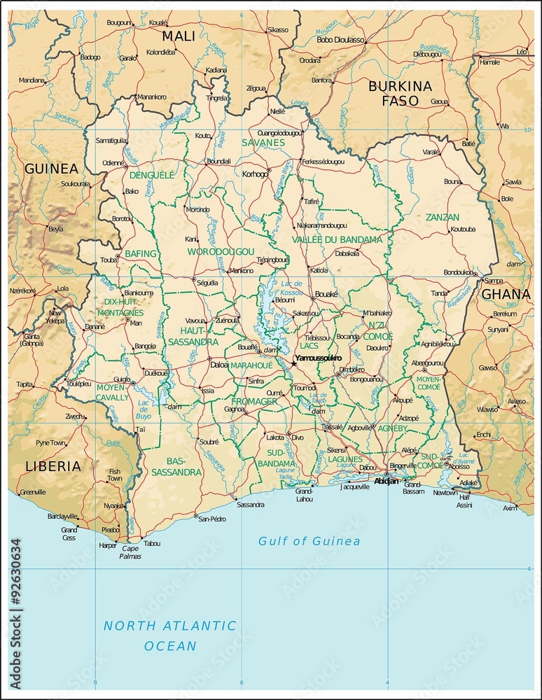 Ivory Coast physiography map