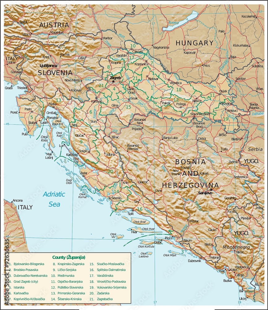 Obraz premium Croatia physiography map