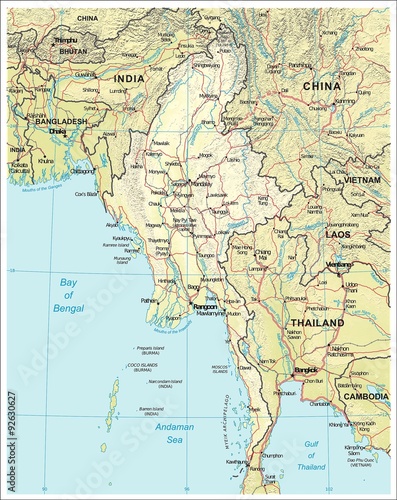 Burma Myanmar physiography map