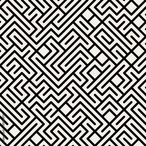 Vector Black and White Maze Geometric Seamless Pattern