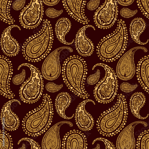 Hand drawn seamless pattern with paisley ornament