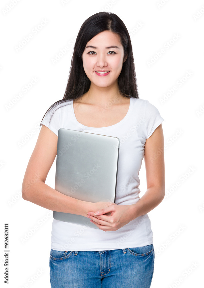 Asian woman hold with laptop computer Asian woman hold with laptop computer