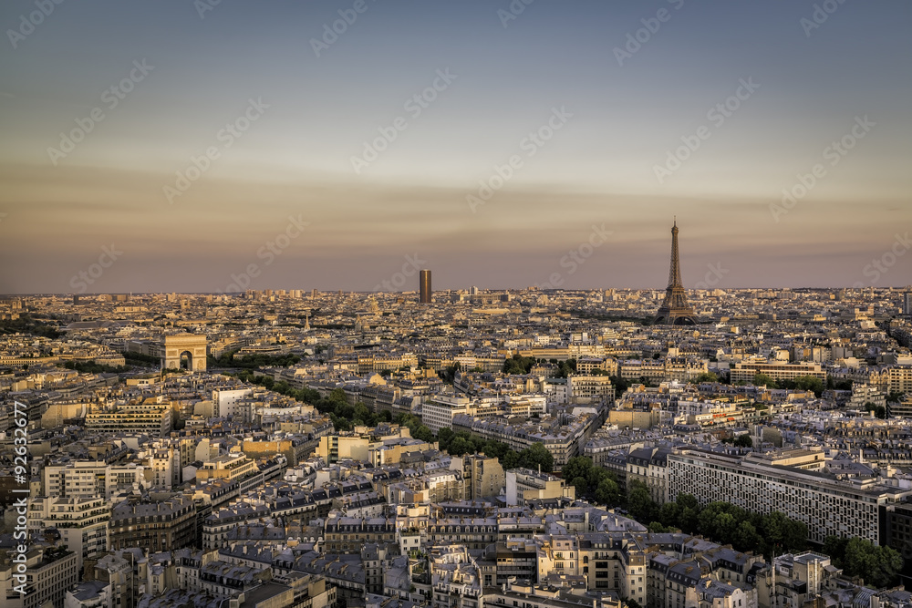 Beautiful sunset over Paris, France