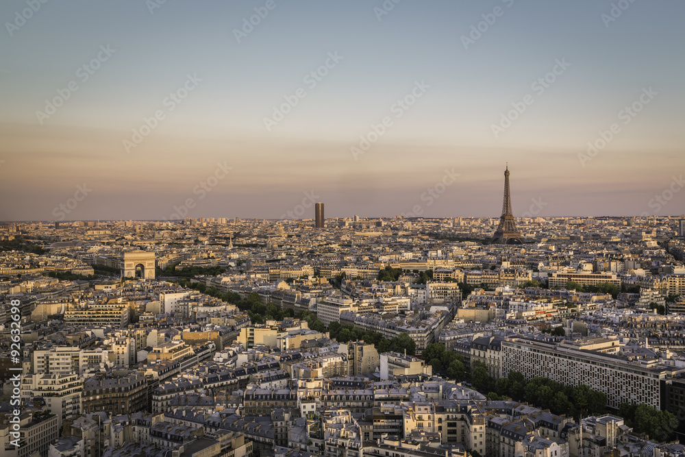 Sunset over city of Paris, France