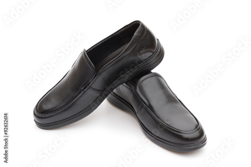 pair of black leather shoe for man on white background