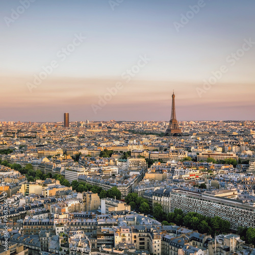 Sunset over Paris with Eiffel Tower, France