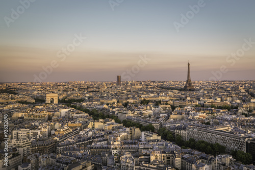 Sunset over city of Paris, France