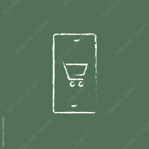 Online shopping icon drawn in chalk.
