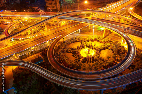 Aerial view of city viaduct road night scene