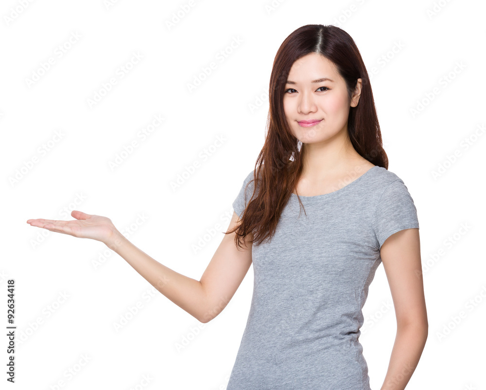 Asian young woman with open hand palm Asian young woman with open hand palm