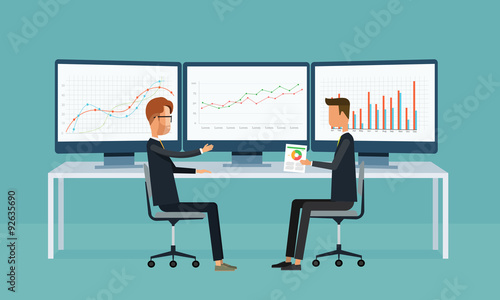 business people analytics graph report   on monitor dashboard 