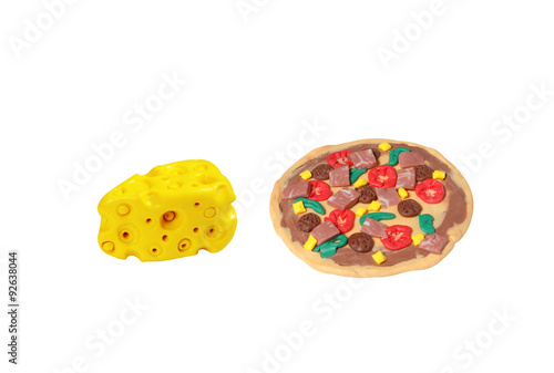 miniature pizza model from japanese clay on white background
