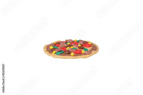 miniature pizza model from japanese clay on white background