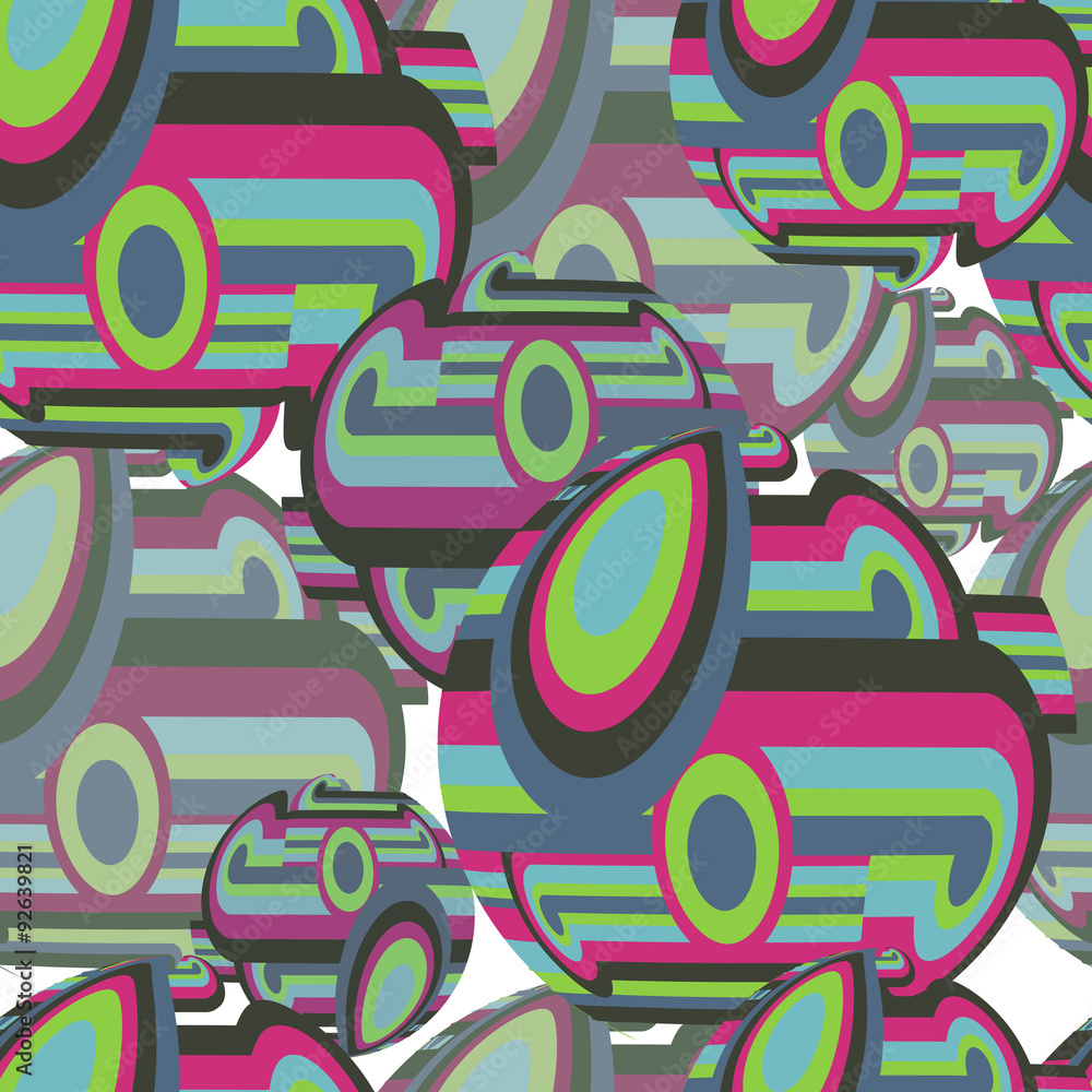 Abstract textile seamless pattern of colorful circles and sphere