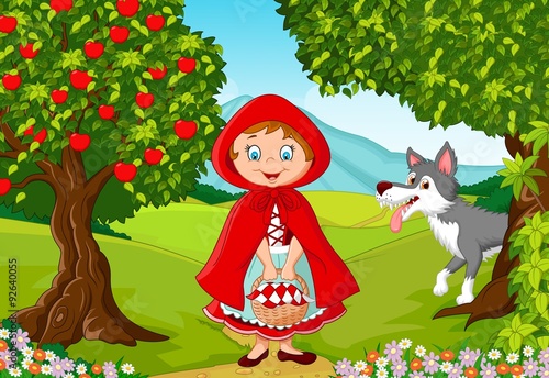 Fototapeta Naklejka Na Ścianę i Meble -  Little Red Riding Hood meeting with a wolf