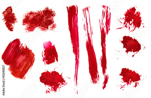 Red abstract hand painted acrylic brush strokes and splatter