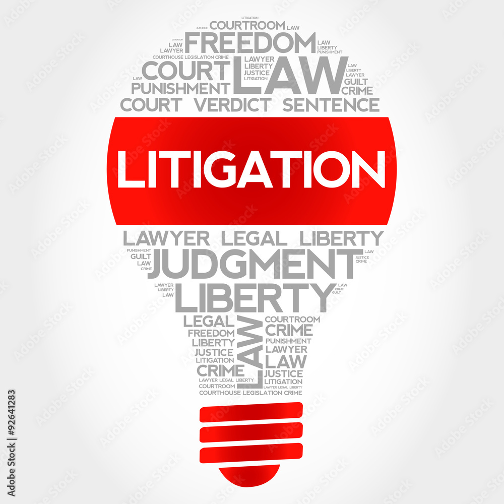 Litigation bulb word cloud concept Litigation bulb word cloud concept