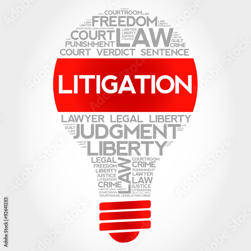 Litigation bulb word cloud concept