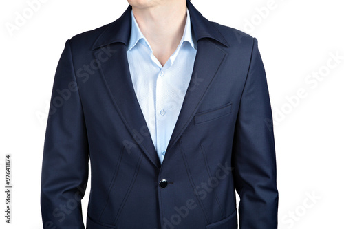 Closeup fashion dark blue blazer mens  wedding suit for groom.