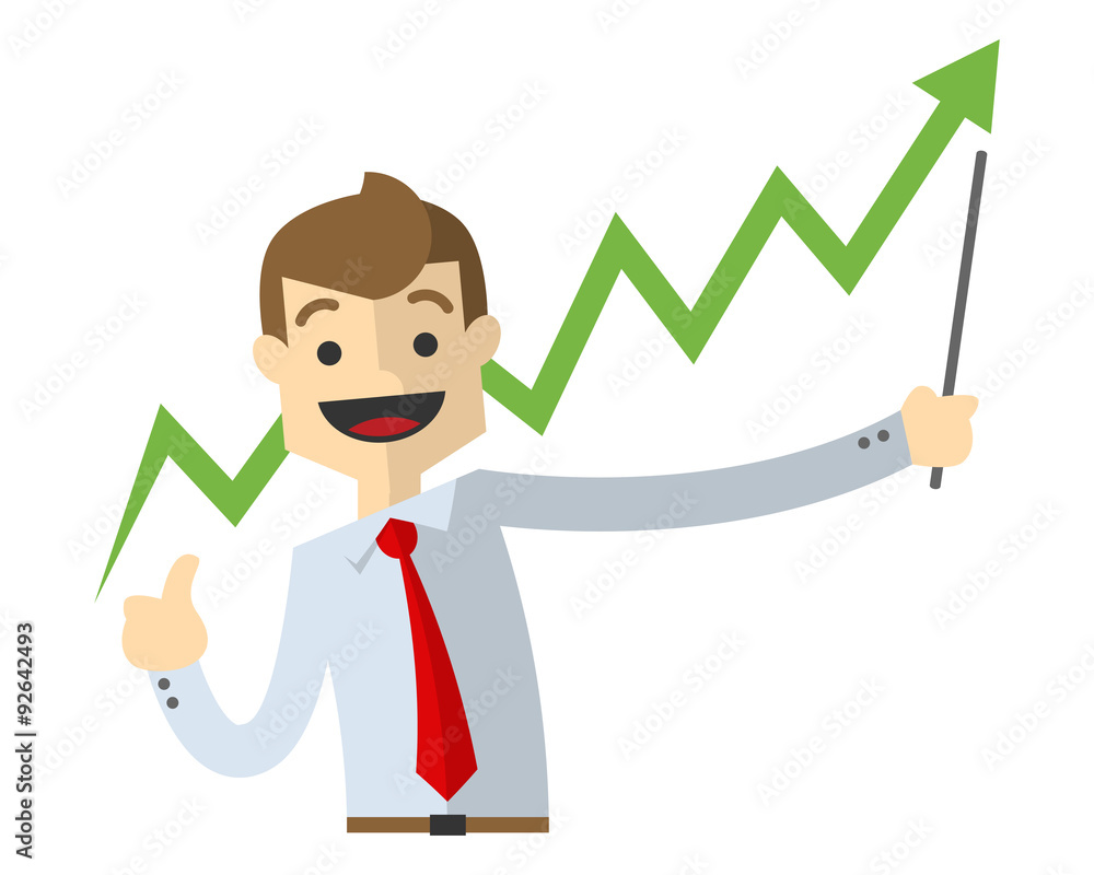 Vector of a businessman with a line chart up Vector of a businessman with a line chart up