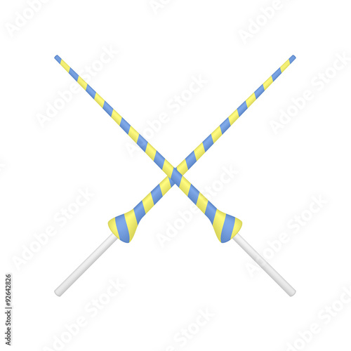 Two crossed lances in yellow and blue design 