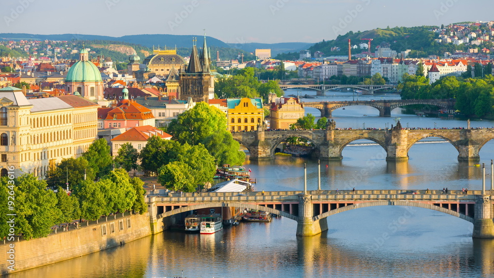 View on Prague and Vltava river View on Prague and Vltava river