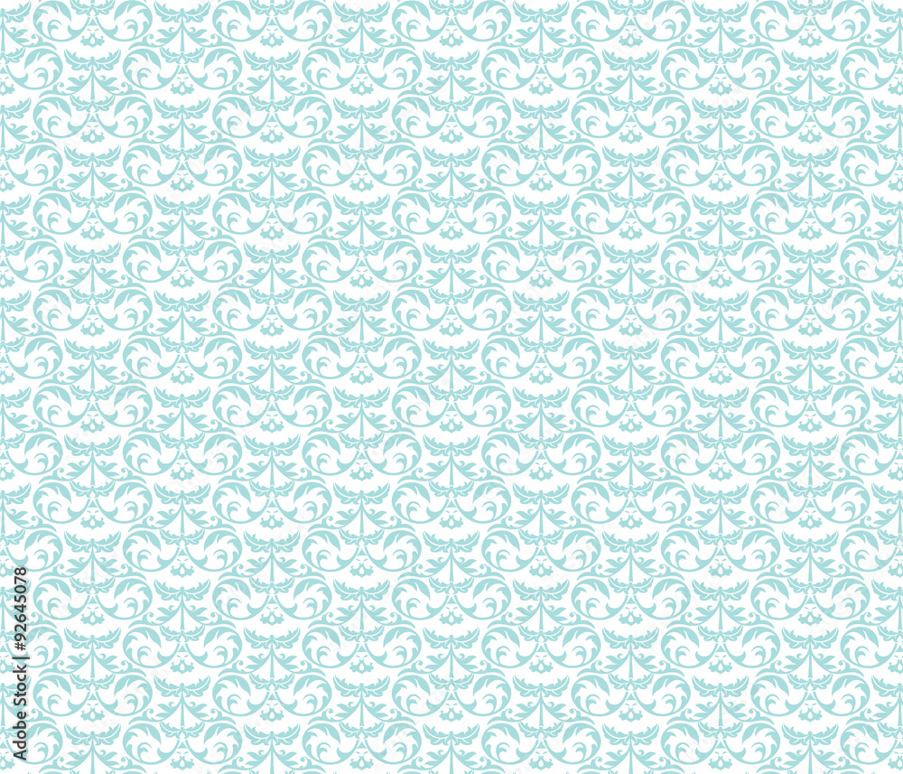 Classic style ornament damask pattern background in baby blue color. Vector