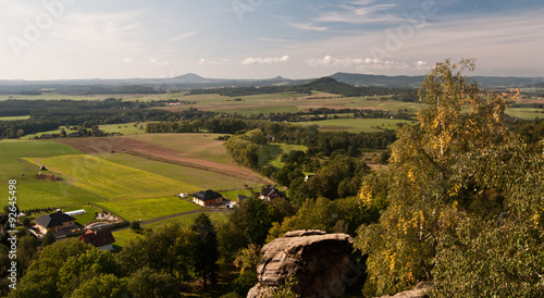 landscape panorama from Dedova vyhlídka above Svojkov village in North Bohemia photo