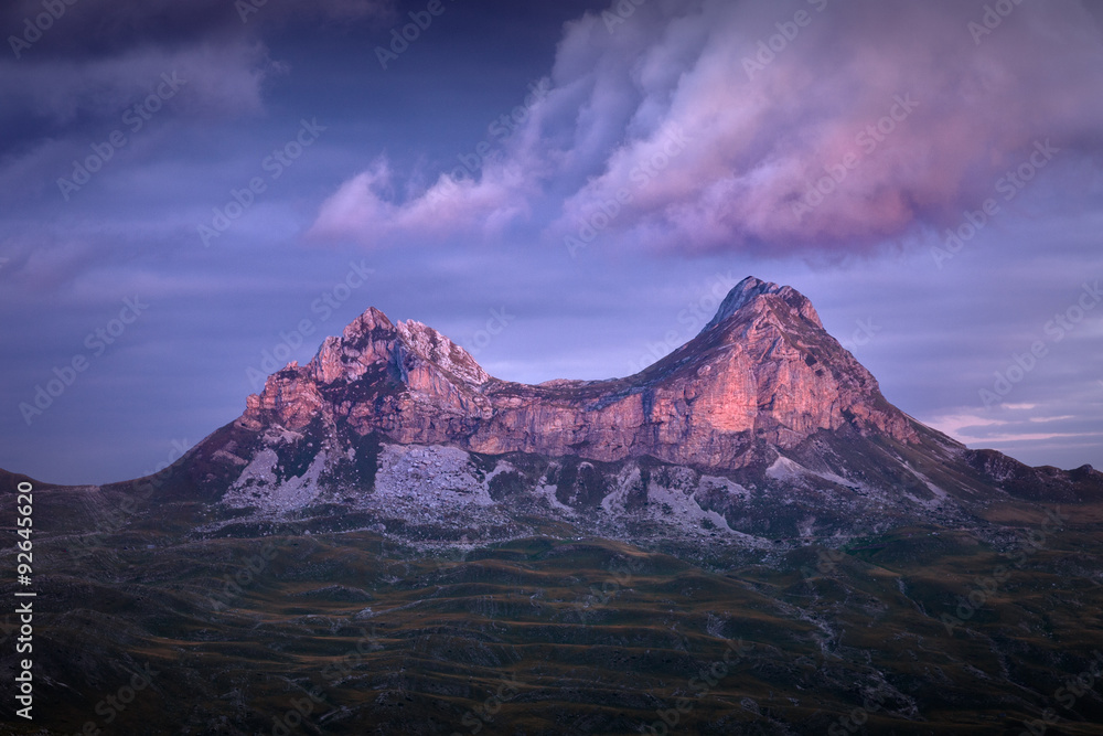 Mountain rocky peaks at beautiful sunset