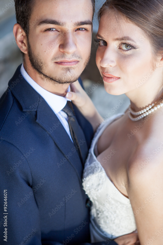 Smiling happy bride and groom getting married Smiling happy bride and groom getting married