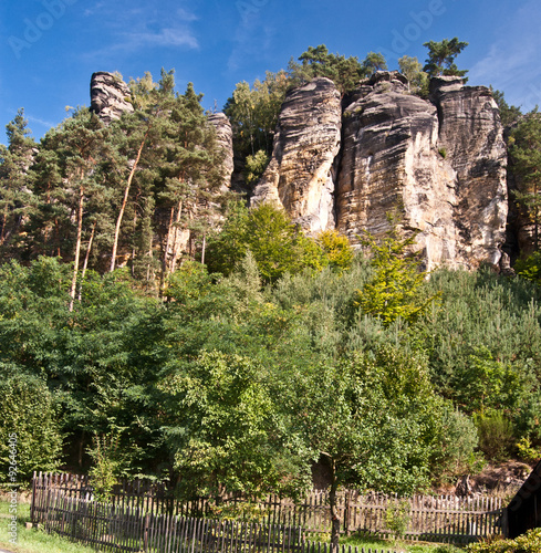 sandstone rocks above Svojkov village in Czech republic photo