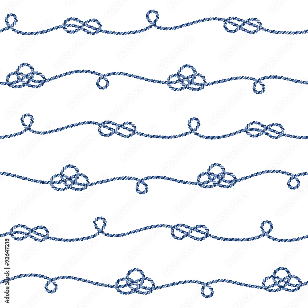 Obraz premium Marine seamless pattern. Parallel stripes from ropes. Nautical cartoon background.