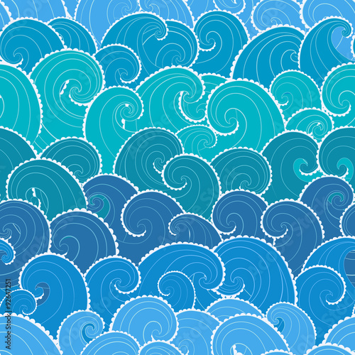Nautical seamless pattern. Waves background. Cartoon sea pattern.