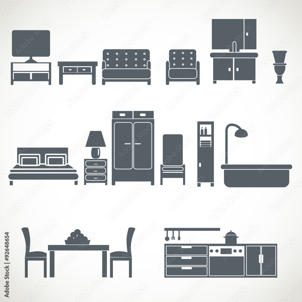 Home furniture design blackicons set