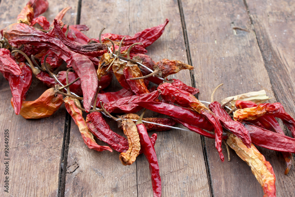 Dried red hot chilly peppers