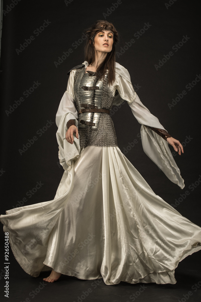 Beautiful Girl warrior in medieval clothes