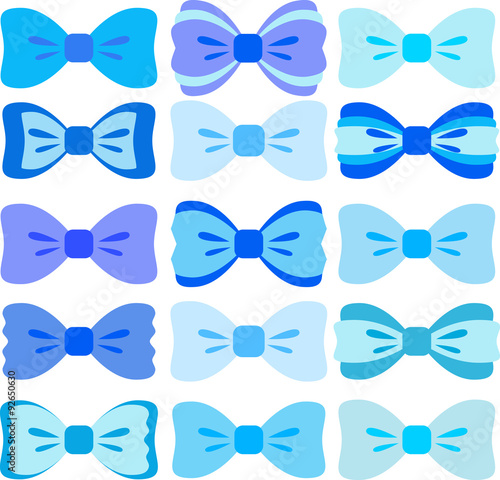Blue bows set (elements not merged together, patterns easily removed in vector programs) 