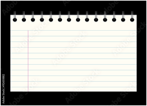 Image of empty school, office card out of the notebook, note. Cartoon illustration isolated on black background.