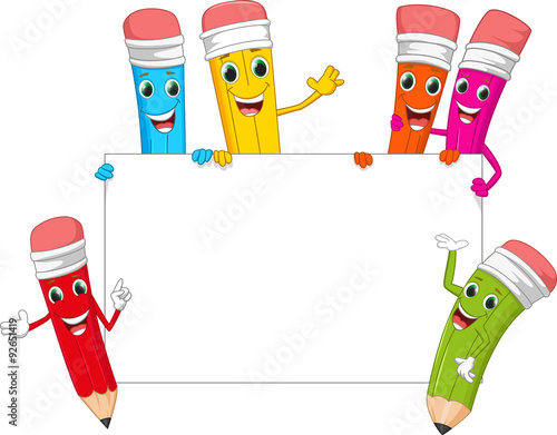 collection pencil waving with blank sign