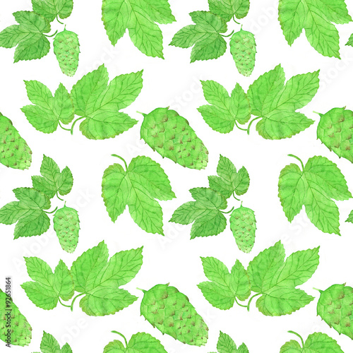 Hop, beer brewing theme. Seamless pattern with plant. Hand-drawn