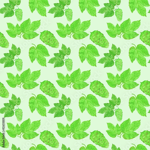 Hop, beer brewing theme. Seamless pattern with plant. Hand-drawn