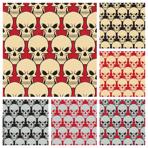 Fototapeta Naklejka Na Ścianę i Meble -  Set of seamless pattern with skulls
