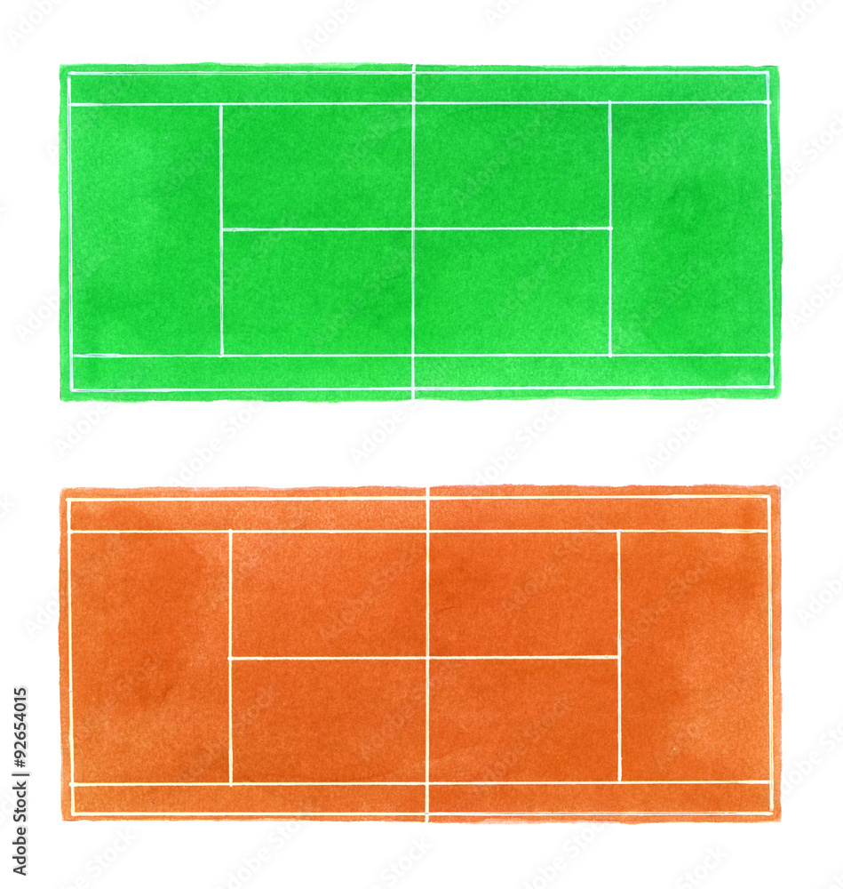 Tennis court. Hand-drawn grass and clay surface tennis courts on