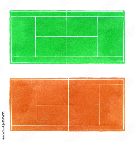 Obraz na płótnie Tennis court. Hand-drawn grass and clay surface tennis courts on w salonie
