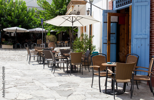 Street cafe in Omodos, Cyprus photo