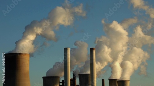 Coal fired power plant station producing air pollution and electricity; North Rhine Westphalia, Germany